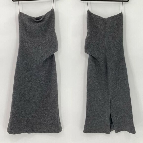 ZARA Gray Strapless Wool Limited Edition Tube Draped Maxi Dress Small - Picture 2 of 12